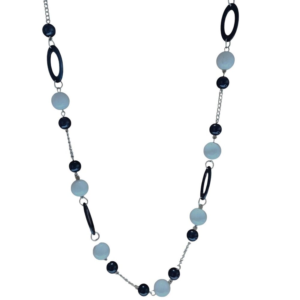 Elegant Black Oval White Beaded Necklace Retro Classic Fashion Jewelry Women